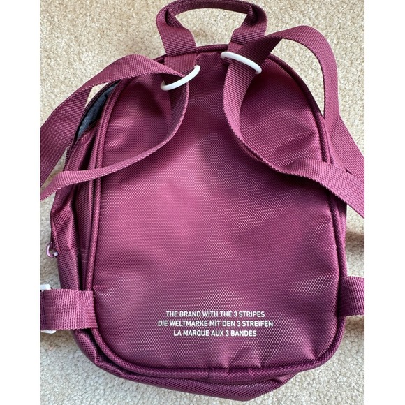 Mini Backpack Maroon Burgundy Adidas Streetwear Trefoil 3-Stripe Small Bag - Picture 2 of 5